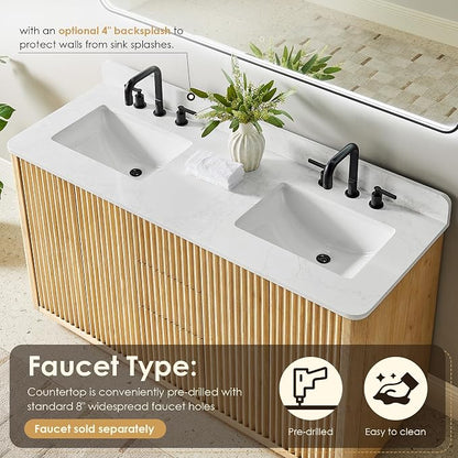 60 In Bathroom Vanities Double Sink Vanity with Ceramic Sinks Countertop | Pre-Assembled, Backsplash Included, Sturdy Solid Wood, Large Storage Cabinet, Soft Closing Doors, Dovetail Drawers