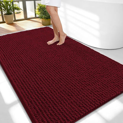 OLANLY Thick Chenille Large Bathroom Rugs Mats 59x35, Burgundy | Soft Absorbent Bath Rugs, Rubber Backing, Machine Wash Dry, Bath Mats for Bathroom, Tub and Shower, Home Decor Accessories