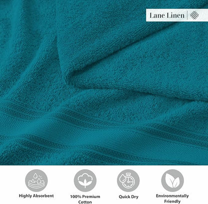LANE LINEN Bath Towel Set 100% Cotton 3 Piece Soft Absorbent - Sea Port | Cotton Towel Set - Densely Woven, Coordinated Colors, Dobby Border Accent, OEKO-TEX Certified, Zero-Twist Durability