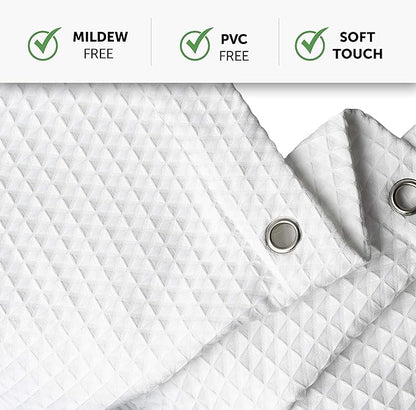 Creative Scents Fabric White Shower Curtain for Bathroom - 60" x 72" Spa, Hotel Luxury Matt Waffle Weave Square Design, Water Repellent, 230 GSM Weighty Cloth, for Decorative Bathroom Curtains