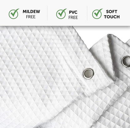 Creative Scents Fabric White Shower Curtain for Bathroom - 60" x 72" Spa, Hotel Luxury Matt Waffle Weave Square Design, Water Repellent, 230 GSM Weighty Cloth, for Decorative Bathroom Curtains
