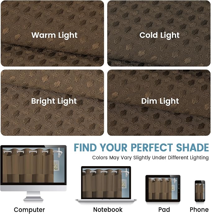 EUTXL Heavyweight No Hook Shower Curtain with Liner, Brown, 54x80 | Snap in Liner, Thick Waffle Fabric, Hotel Quality, Corner Magnets, Waterproof & Washable