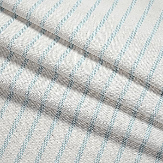DOSLY Ides Farmhouse Teal Shower Curtain for Bathroom, Beige and Teal Stripe, Button Curtain, Cotton Blend Woven Fabric, Rustic Charm Country Chic Style, 72x72 in