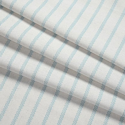 DOSLY Ides Farmhouse Teal Shower Curtain for Bathroom, Beige and Teal Stripe, Button Curtain, Cotton Blend Woven Fabric, Rustic Charm Country Chic Style, 72x72 in