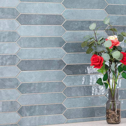 M S International Renzo Denim Glossy Ceramic Picket Wall Tile for Bathroom, Kitchen Backsplash, Accent Wall, and Shower - Sample