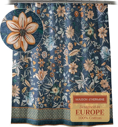 Maison d' Hermine Shower Curtain 100% Cotton One Panel 70"x72" Washable Fabric Shower Curtains for Bathroom, Easy Hanging with 12 Button Holes - Home Spa Easter Gifts (Luxury Loft - Dark Teal)