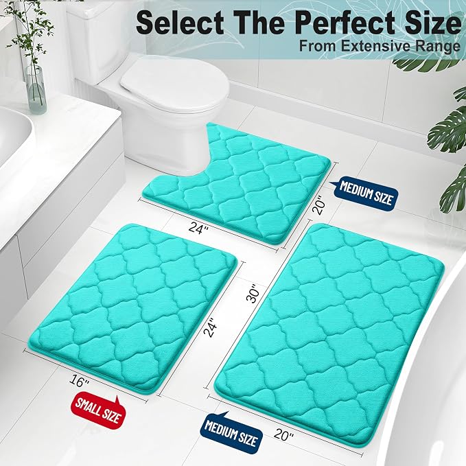 OLANLY Memory Foam Bath Mat Rug 24x16, Ultra Soft and Absorbent Bathroom Rugs, Non-Slip, Comfortable, Machine Washable Bath Carpet for Bathroom Floor, Tub, Shower and Home Decor Accessories, Teal