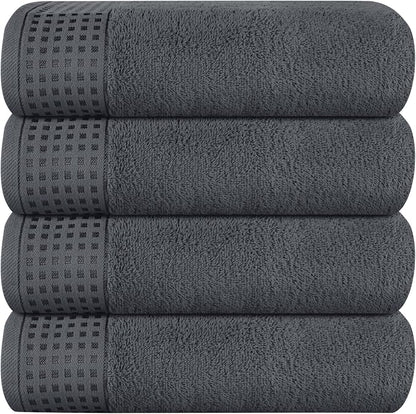 GLAMBURG Ultra Soft 4 Pack Oversized Bath Towel Set 27x54 inches, 100% Cotton Bath Towels, Highly Absorbant Compact Quickdry & Lightweight Towel, Ideal for Gym Travel Camp Pool - Charcoal Grey