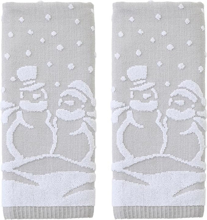 SKL Home Christmas/Winter Scenic Snowmen Hand Towel Set-2pc, Gray | 100% Cotton. 500 GSM. Soft & absorbent. Textured jacquard pattern. Great for the bathroom, kitchen or bar & holiday gift.