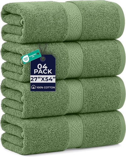 DAN RIVER 600 GSM Cotton Large Bath Towels Set of 4, 27 x 54 Inches, Green | Larger & Lighter Weight Towels for Bathroom - Highly Absorbent & Quick Dry 100% Cotton Bath Towel Set for Home, Spa & Hotel