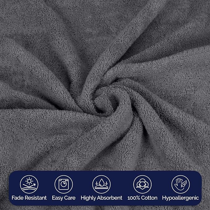 Elegant Comfort Premium Cotton 6-Piece Towel Set, Includes 2 Washcloths, 2 Hand Towels and 2 Bath Towels, 100% Turkish Cotton - Highly Absorbent and Super Soft Towels for Bathroom, Grey