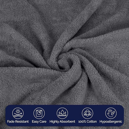 Elegant Comfort Premium Turkish Cotton 6 Pack Washcloths Set - 13 x 13 inch, Luxurious Hotel Spa Quality 100% Turkish Cotton 6PC Washcloth Set - Highly Absorbent - Soft Bathroom Towels, Grey