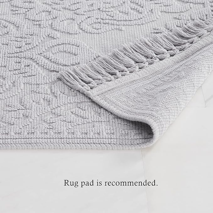 Jean Pierre - Ricardo Bath Mats, Set of 2 Woven Fringe Bathroom Rugs, 100% Cotton, Premium Bathroom Decor - Measures 17" x 31" and 21" x 41" - Light Gray