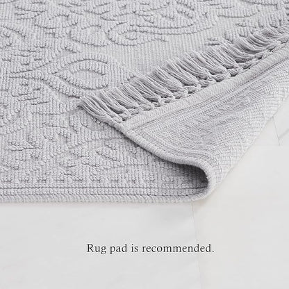 Jean Pierre - Ricardo Bath Mats, Set of 2 Woven Fringe Bathroom Rugs, 100% Cotton, Premium Bathroom Decor - Measures 17" x 31" and 21" x 41" - Light Gray