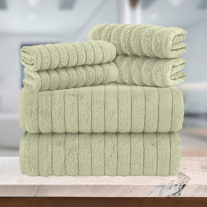 Elegant Comfort 100% Turkish Cotton Corduroy Ribbed Luxury Bath Towels 6-Piece Set, Premium Feel - Quick Dry, Highly Absorbent, Contains 2 Bath Towels, 2 Hand Towels, and 2 Washcloths, Mint Green