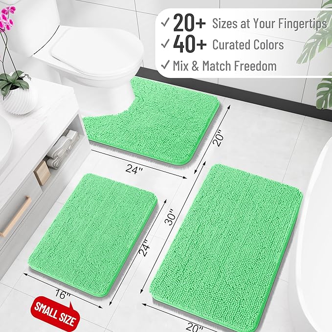 OLANLY Large Bathroom Rugs 59x35, Extra Soft Absorbent Chenille Bath Rugs | Mint Green, Quick-Drying Rubber Backing, Machine Washable Bath Mat for Bathroom Floor, Tub and Shower, Home Decor Accessories