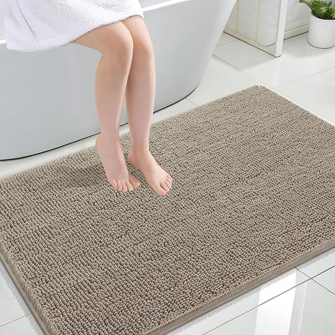 OLANLY Large Bathroom Rugs 47x32, Extra Soft Absorbent Chenille Bath Rugs | Warm Taupe, Quick-Drying Rubber Backing, Machine Washable Bath Mat for Bathroom Floor, Tub and Shower, Home Decor Accessories