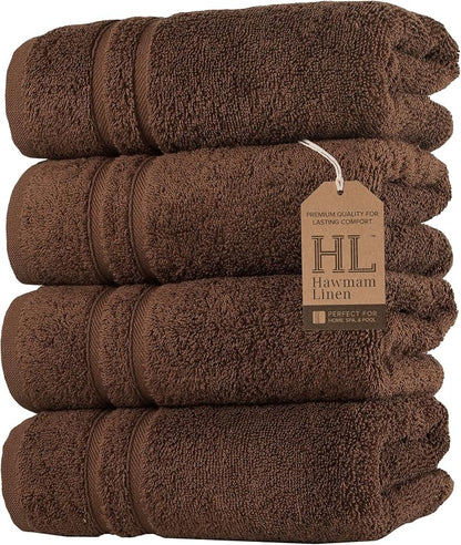 Hawmam Linen Brown Hand Towels 4 Pack Turkish Cotton Premium Quality Soft and Absorbent Small Towels for Bathroom
