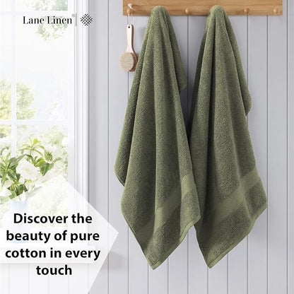 LANE LINEN Bath Sheet Set Soft Absorbent Quick Dry 100% Cotton - Oil Green | Towels Oversized Extra Large Bath - Fade-Resistant Color, Classic Terry Weave, Densely Woven, Coordinated Colors