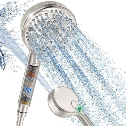 Filtered Shower Head with Handheld, 9-Spray Mode High Pressure Detachable Shower Head with Filters for Hard Water - Remove Chlorine Brushed