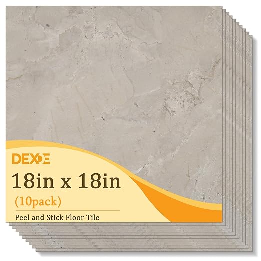 DEXDE Peel and Stick Floor Tile 18x18 Marble Vinyl Flooring Waterproof 20PC | Floor Tiles Peel and Stick Waterproof, Self Adhesive Floor Tiles, Sticky Floor Tiles Bathroom Floor Tiles 1.5FTx1.5FT Beige