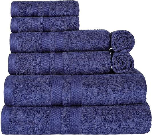 Superior Ultra-Soft 8-Piece Cotton Towel Set, Includes 2 Bath Towels, 2 Hand Towels, and 4 Washcloths, Daily Use Towels for Home, Bathroom, Guest Bath Room, Essential Quick Dry - Navy Blue