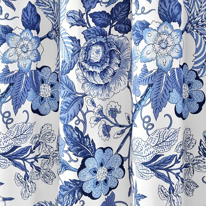 Lush Decor Sydney Floral Shower Curtain, 72" W x 72" L, Navy & White - Fabric Shower Curtains - Cottage Core Decor - Colorful Floral Print - Cute Bathroom Curtain