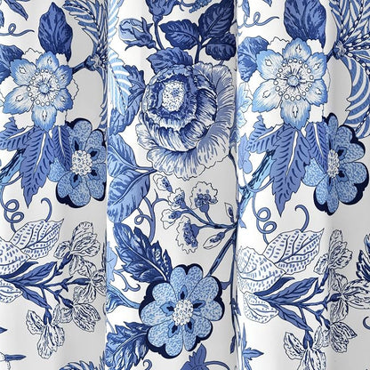 Lush Decor Sydney Floral Shower Curtain, 72" W x 72" L, Navy & White - Fabric Shower Curtains - Cottage Core Decor - Colorful Floral Print - Cute Bathroom Curtain