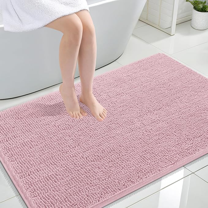 OLANLY Large Bathroom Rugs 47x32, Extra Soft Absorbent Chenille Bath Rugs | Dusty Rose, Quick-Drying Rubber Backing, Machine Washable Bath Mat for Bathroom Floor, Tub and Shower, Home Decor Accessories