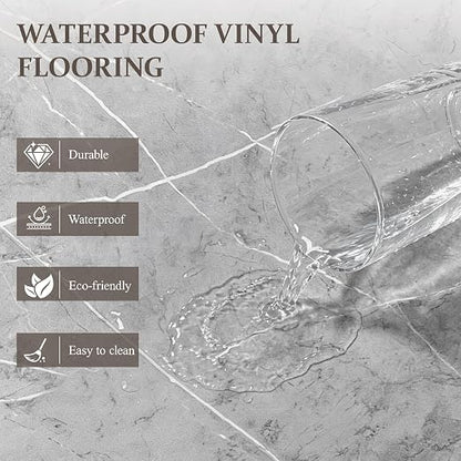 DEXDE Peel and Stick Floor Tile Grey Marble Waterproof 2FTx2FT 20 PC | Waterproof Self-adhesive Vinyl Floor Tiles, 80 Sq.Ft (20 Large 24x24 Pack), Vinyl Flooring for Bathroom Kitchen DIY Upgrades
