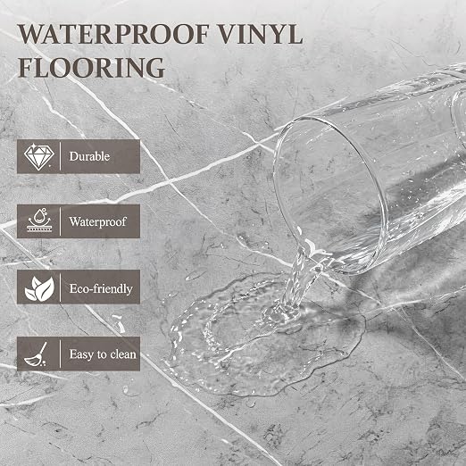 DEXDE Peel and Stick Floor Tile Grey Marble Waterproof Vinyl 2FTx2FT 10 PC | Waterproof Self-adhesive Vinyl Tiles, 40 Sq.Ft (10 Large 24x24 Pack), Vinyl Flooring for Bathroom Kitchen DIY Upgrades