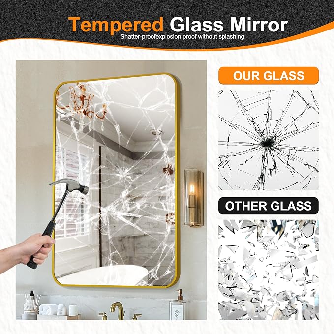 Bathroom Vanity Mirror, Gold Framed Mirror for Over Sink, 40x28 | HD glass, distortion-free for makeup and grooming, Sturdy frame, all mounting hardware, hangs horizontal or vertical