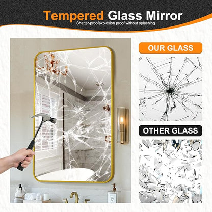 Bathroom Vanity Mirror, Gold Framed Mirror for Over Sink, 40x28 | HD glass, distortion-free for makeup and grooming, Sturdy frame, all mounting hardware, hangs horizontal or vertical