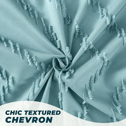 Teal Shower Curtain Boho Farmhouse Shower Curtain 72 x 72 Tufted Chevron Textured Minimalist Shower Curtains for Bathroom