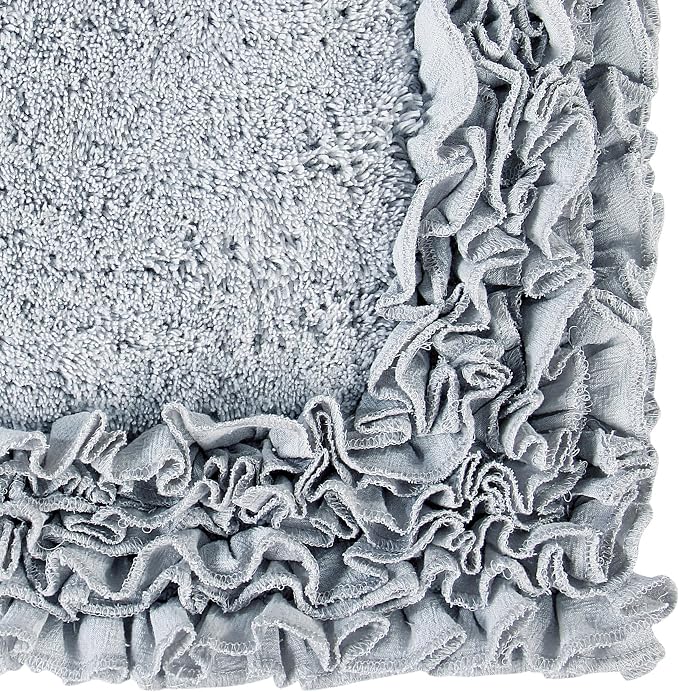 Better Trends Bath Rug 100% Cotton Non-Slip Bath Mat Soft Water Absorbent, Washable Rugs for Bedroom, Bathroom Floor Decor, Tub, Laundry Room Kitchen Rug, 21" x 34" Silver Shaggy Border Collection