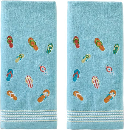 SKL Home Flips & Flops Hand Towel Set-2pc, 100% Cotton, Embroidered, Blue | Decorative velour for summer fun & everyday décor. Can be used in the bathroom, kitchen, bar, or any sink space.
