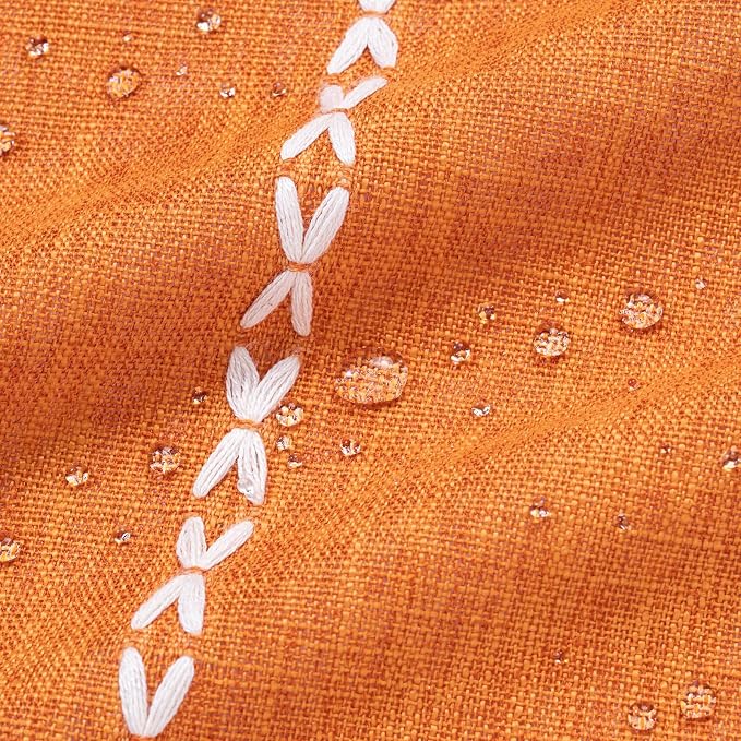 Farmhouse Tassel Linen Shower Curtain,3D Embroidery Stripe Orange,36x72 | Small Stall Half Size,310GSM Boho Linen Texture Heavy Duty Cloth,Water Repellent,Wrinkle Resistant,Vintage Farmhouse Rustic