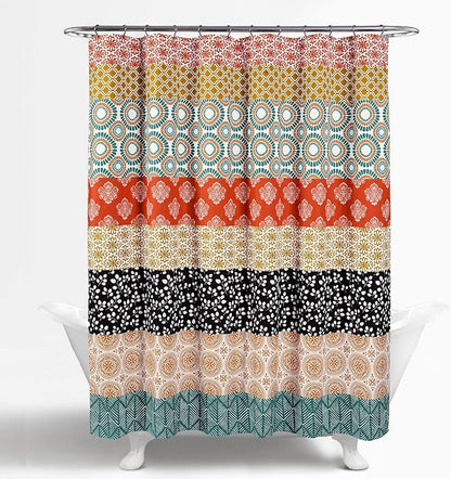 Lush Decor Bohemian Stripe Shower Curtain 72" W x 78" L Turquoise & Orange - Bathroom Curtain - Extra Long Shower Curtain - Boho Decor - Fabric Shower Curtains