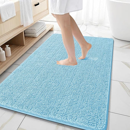 OLANLY Large Bathroom Rugs 59x35, Extra Soft Absorbent Chenille Bath Rugs | Sky Blue, Quick-Drying Rubber Backing, Machine Washable Bath Mat for Bathroom Floor, Tub and Shower, Home Decor Accessories