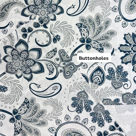 Serafina Home Hotel Quality Navy Gray Grey Fabric Bathroom Shower Curtain: Paisley Floral Leaf Damask Design on White (72 x 70 inches)