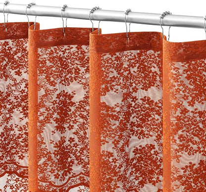 TUDECO 36 Inch Orange Lace Shower Curtain with Valance, 36''W x 72''L | Stall Shower Curtain, Floral Pattern, Vibrant, Fall Bathroom Decor, Brightens Space, Gentle Privacy, Machine Washable