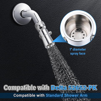 Enhon 2 Setting Spray Shower Head compatible with Delta 52652-PK, 1 Set | 2 Setting Full Spray & Pause, 2.5 GPM Brass Water Saving Shower Head, Stainless Steel Polished Chrome, 1" Diameter Spray Face