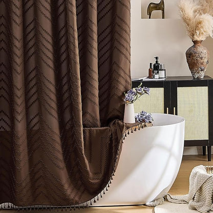 Siiluminisoy Brown Shower Curtain Fabric Shower Curtain for Bathroom 72 x 78 Tufted Chevron Textured Striped Modern Farmhouse Minimalist for Bathroom