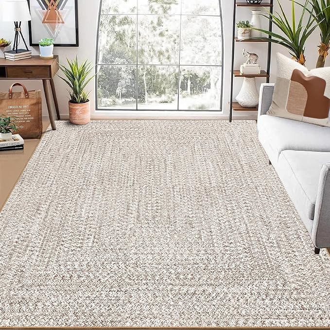 Printed Washable Area Rugs 10x13 Living Room Rug Modern Braided Print Bedroom Rug Farmhouse Soft Large Area Rug Non Slip Throw Rugs Stain Resistant Carpet for Nursery Dining Room 10'x13'