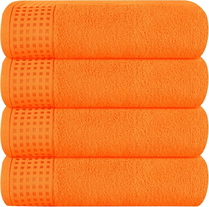 GLAMBURG Ultra Soft 4 Pack Oversized Bath Towel Set 27x54 inches, 100% Cotton Bath Towels, Highly Absorbant Compact Quickdry & Lightweight Towel, Ideal for Gym Travel Camp Pool - Orange