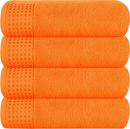 GLAMBURG Ultra Soft 4 Pack Oversized Bath Towel Set 27x54 inches, 100% Cotton Bath Towels, Highly Absorbant Compact Quickdry & Lightweight Towel, Ideal for Gym Travel Camp Pool - Orange