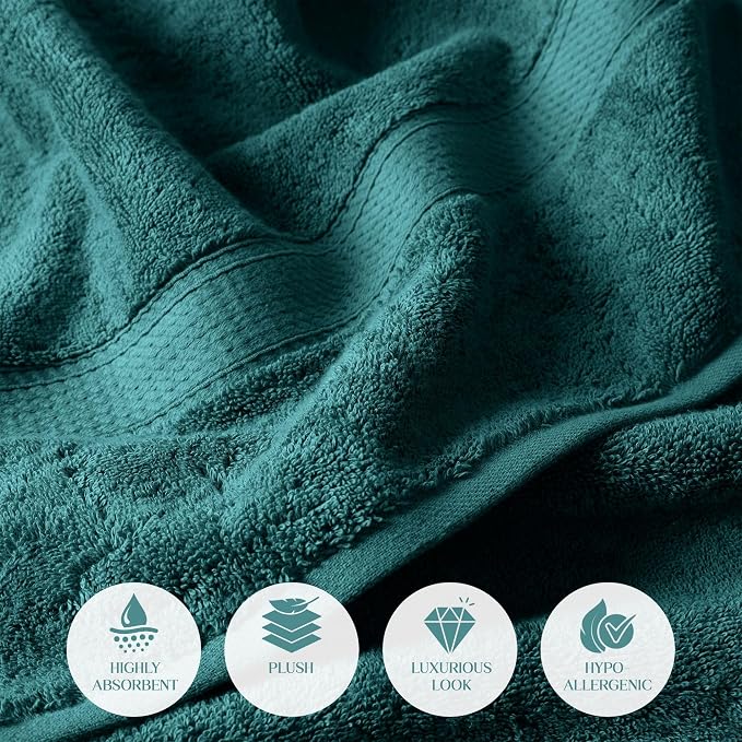 Superior Egyptian Cotton Ultra Plush & Absorbent, 3 Piece Set, Teal | Quick Dry, Soft Luxury Towel Set, Bath Essentials, Guest Bath, Spa, 1 Bath, 1 Hand, 1 Face Towels, Madeline Towels
