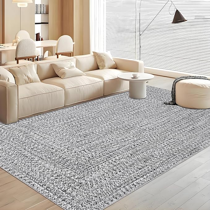 Printed Washable Rugs 4x6 Rug for Living Room Modern Geometric Rugs for Bedroom Farmhouse Non Slip Entryway Rug Soft Stain Resistant Carpet for Nursery Entrance Dining Room 4'x6' Light Grey