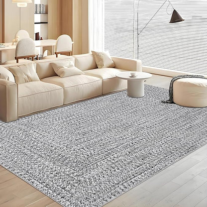 Printed Washable Rugs 4x6 Rug for Living Room Modern Geometric Rugs for Bedroom Farmhouse Non Slip Entryway Rug Soft Stain Resistant Carpet for Nursery Entrance Dining Room 4'x6' Light Grey