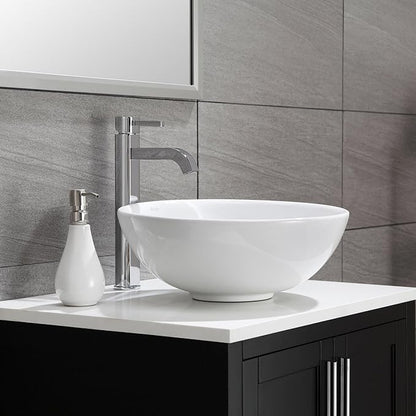 KRAUS Elavo Round Vessel White Porcelain Ceramic Bathroom Sink, 16 inch KCV-141